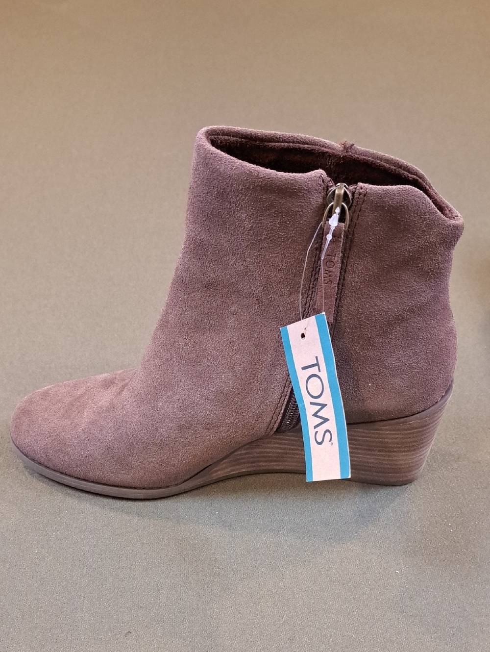 TOMS Joanna Wedge Bootie - Color: Oak Brown Suede - Size: Women 9